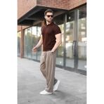 Madmext Kahverengi Delikli Polo Yaka Erkek Triko Tişört E7495 - S