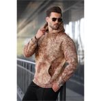 Madmext Kahverengi Desenli Kapüşonlu Erkek Sweatshirt E7167,Kahverengi S