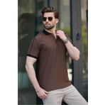 Madmext Kahverengi Desenli Polo Yaka Triko Erkek Tişört E7155
