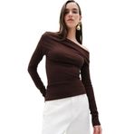 Madmext Kahverengi Kadın Off Shoulder Uzun Kollu Bluz Mg2567,Kahverengi M