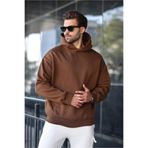 Madmext Kahverengi Kapüşonlu Kanguru Cep Erkek Sweatshirt E7169,Kahverengi XL