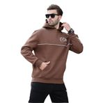 Madmext Kahverengi Kapüşonlu Şerit Detaylı Baskılı Erkek Sweatshirt 7091,Kahverengi XL