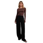 Madmext Kahverengi Kayık Yaka Basic Kadın Bluz Mg1997,Kahverengi S