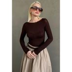 Madmext Kahverengi Kayık Yaka Transparan Kadın Bluz Mg2663,Kahverengi M