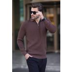 Madmext Kahverengi Polo Yaka Fermuarlı Uzun Kollu Erkek Kazak 7240