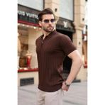 Madmext Kahverengi Polo Yaka Slim Fit Triko Erkek Tişört E7465 - XL