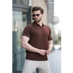 Madmext Kahverengi Polo Yaka Triko Erkek Tişört E7417