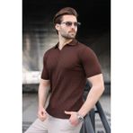 Madmext Kahverengi Slim Fit Polo Yaka Triko Erkek Tişört E7472 - 2XL