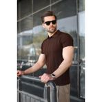 Madmext Kahverengi Slim Fit Polo Yaka Triko Erkek Tişört E7491 - 2XL