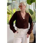 Madmext Kahverengi Uzun Kollu Düğmeli Crop Hırka Mg2198,Kahverengi M
