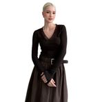Madmext Kahverengi V Yaka Dantelli Kadın Bluz Mg2633,Kahverengi L