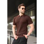 Madmext Kahverengi Yarım Fermuar Detaylı Polo Yaka Triko Erkek Tişört E7492 - XL