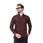 Madmext Kahverengi Yarım Fermuarlı Dik Yaka Erkek Triko Kazak 7442,Kahverengi 2XL