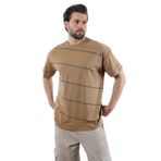 Madmext Kapuçino Bisiklet Yaka Basic Çizgili Erkek T-Shirt E7102,Kapuçino L