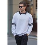 Madmext Karmelanj Polo Yaka Oversize Kolu Şeritli Erkek Sweatshirt 7048,Karmelanj S