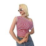 Madmext Kırmızı Düşük Omuz Çizgili Bluz Mg2467,Kırmızı L