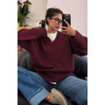 Madmext Koyu Bordo V Yaka Oversize Kadın Triko Kazak MG2149 - L