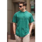 Madmext Koyu Yeşil Oversize Bisiklet Yaka Baskılı Erkek Tişört 7018