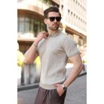 Madmext Kum Rengi Polo Yaka Regular Fit Erkek Triko Tişört E7496