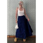 Madmext Lacivert Beli Lastikli Buruşuk Mikro Uzun Kadın Etek MG2155 - XL