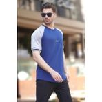Madmext Lacivert Bisiklet Yaka Nakış Deyatlı Kısa Kollu Erkek Tişört 7013 - XL