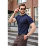 Madmext Lacivert Bisiklet Yaka Regular Fit Triko Erkek Tişört E7487 - XL