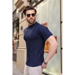 Madmext Lacivert Bisiklet Yaka Slim Fit Triko Erkek Tişört E7466