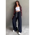 Madmext Lacivert Çift Bel Bantlı Wide Leg Kadın Pantolon MG2551