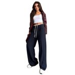 Madmext Lacivert Çift Bel Bantlı Wide Leg Kadın Pantolon Mg2551,Lacivert 2XL