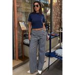 Madmext Lacivert Fularlı Ekose Pantolon MG2734