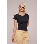 Madmext Lacivert Geniş Yaka Fittili Basic Kadın T-shirt Mg2293