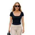 Madmext Lacivert Geniş Yaka Kadın T-Shirt Mg2341,Lacivert S