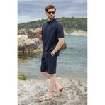 Madmext Lacivert Keten Görünümlü Relax Fit Erkek Gömlek Şort Takım E7364