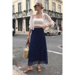 Madmext Lacivert Minimal Puantiye Desen Şifon Astarlı Etek MG2821 - XL