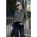 Madmext Lacivert Muslin Kumaş Basic Kadın Gömlek MG1660