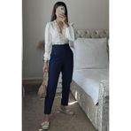 Madmext Lacivert Önü Biyeli Yüksek Bel Kadın Pantolon Mg2425,Lacivert XL