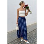 Madmext Lacivert Puantiyeli Maxi Kadın Saten Etek MG2725