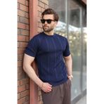 Madmext Lacivert Regular Fit Bisiklet Yaka Fitilli Triko Erkek Tişört E7490 - 2XL