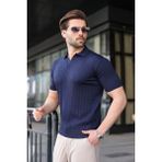 Madmext Lacivert Slim Fit Polo Yaka Triko Erkek Tişört E7472