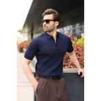 Madmext Lacivert Yarım Fermuar Detaylı Polo Yaka Triko Erkek Tişört E7492 - XL