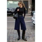 Madmext Lacivert Yüksek Bel Kloş Kadın Bermuda Şort MG2590