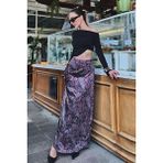 Madmext Lila Desenli Saten Kadın Uzun Etek Mg2333