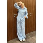 Madmext Mavi Basic Kadın Gömlek Pantolon İkili Takım Mg2352