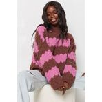 Madmext MG1205 Kadın Pembe Desenli Oversize Kazak