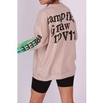 Madmext MG1206 Bej Mad Girls Baskılı Oversize Kadın Sweatshirt