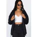 Madmext MG1223 Mad Girls Siyah Kapüşonlu Şardonlu Kadın Sweatshirt