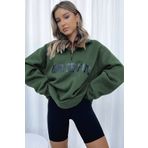 Madmext MG1246 Haki Fermuar Detaylı Baskılı Kadın Sweatshirt