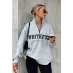 Madmext MG1246 Kar Melanj Fermuar Detaylı Baskılı KAdın Sweatshirt