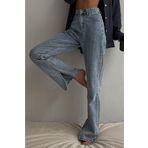 Madmext MG1384 Mavi Yüksek Bel Paçası Yırtmaçlı Kadın Jean