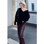 Madmext MG1440 Siyah Oversize V Yaka Triko Kazak